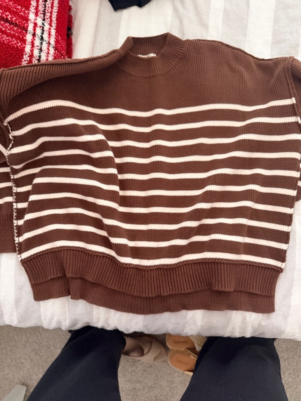 Zenana Outfitters Chocolate Brown V-Neck Ribbed Sweater